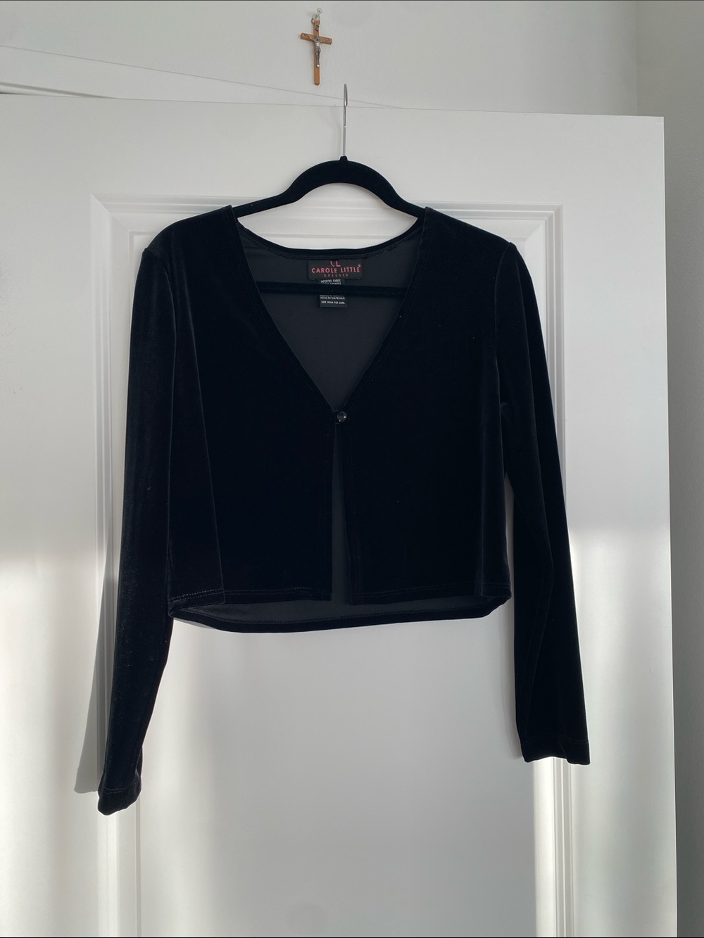 Carole Little Black Velvet Cropped Cardigan Top